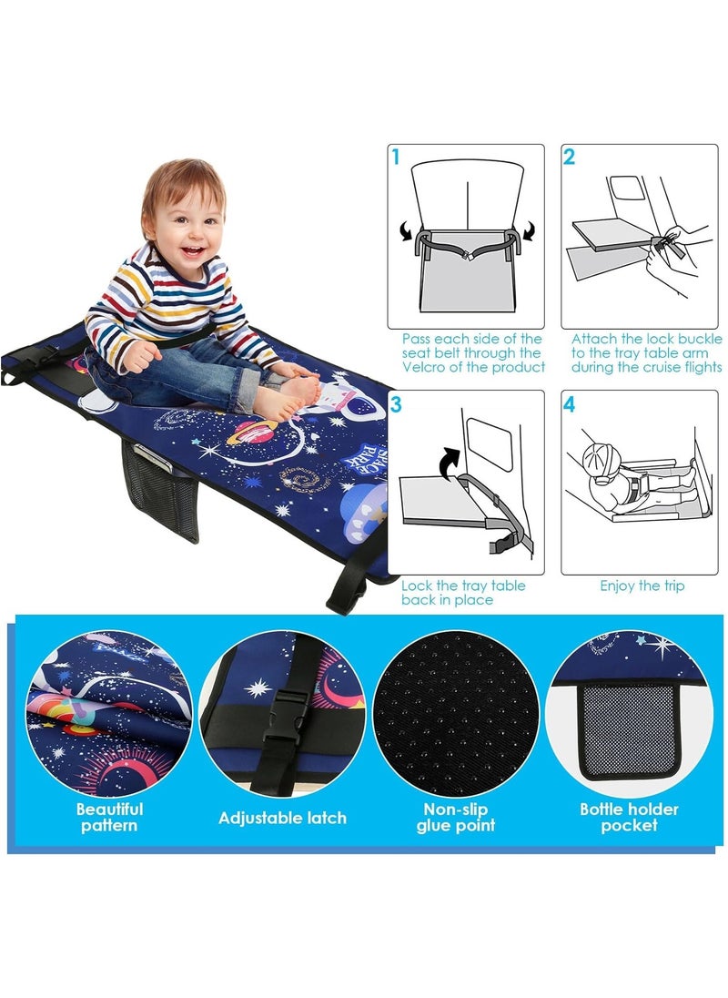 Toddler Travel Bed，Toddler Airplane Seat Extender, Foldable Travel Bed for Kids, Portable Plane Travel Essentials for Toddler Leg Rest & Lie Down, with Side Pockets (BLUE)