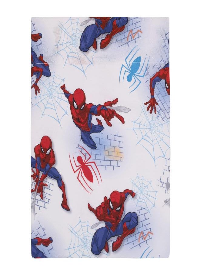 Marvel Spiderman Wall Crawler Red, White, and Blue Spider Webs 4 Piece Toddler Bed Set - Comforter, Fitted Bottom Sheet, Flat Top Sheet, and Reversible Pillowcase