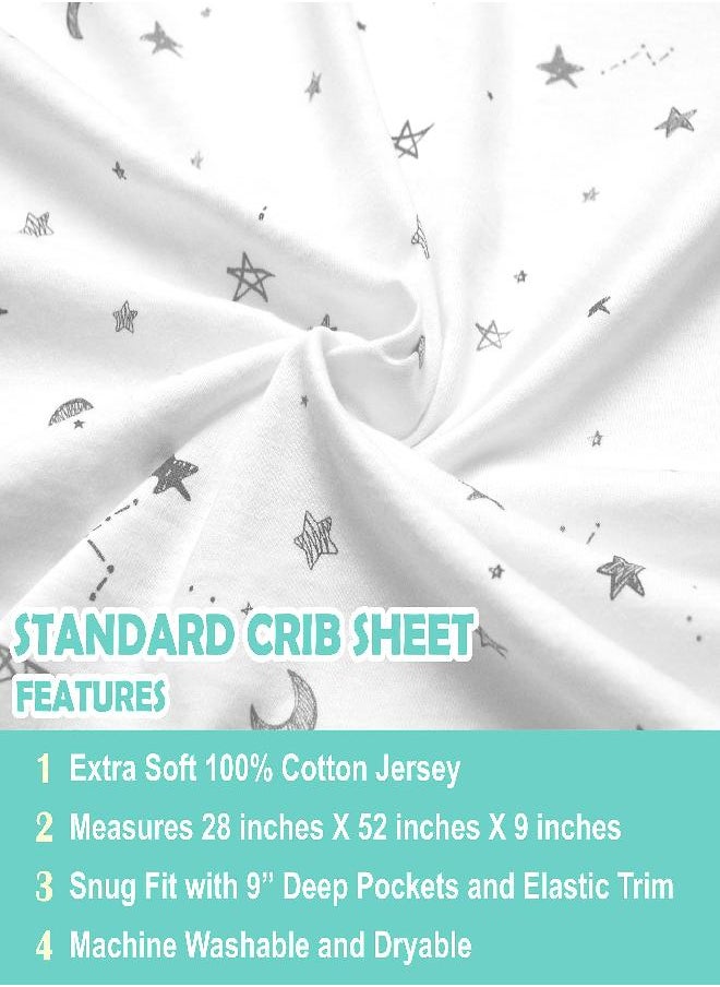 American Baby Company Printed 100% Cotton Jersey Knit Fitted Crib Sheet for Standard Crib and Toddler Mattresses, Grey Stars and Moon, 1 Count (Pack of 1) (Pack of 1)