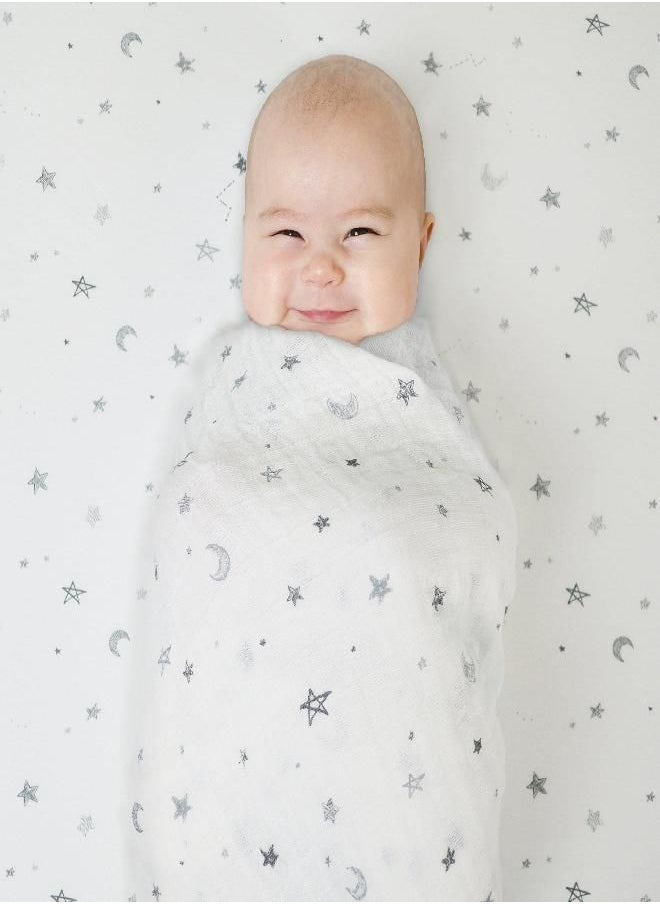 American Baby Company Printed 100% Cotton Jersey Knit Fitted Crib Sheet for Standard Crib and Toddler Mattresses, Grey Stars and Moon, 1 Count (Pack of 1) (Pack of 1)