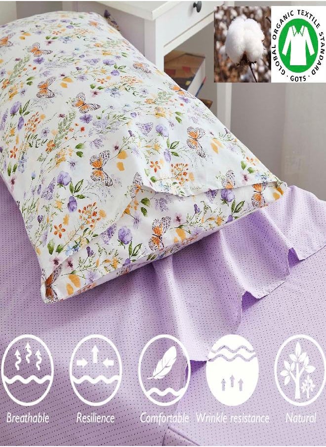 Brandream Toddler Bedding Set Girls Purple Garden Butterfly Floral Comforter Sheet Set Best Cotton Kids Baby Bedding 4Pcs Yellow White Green