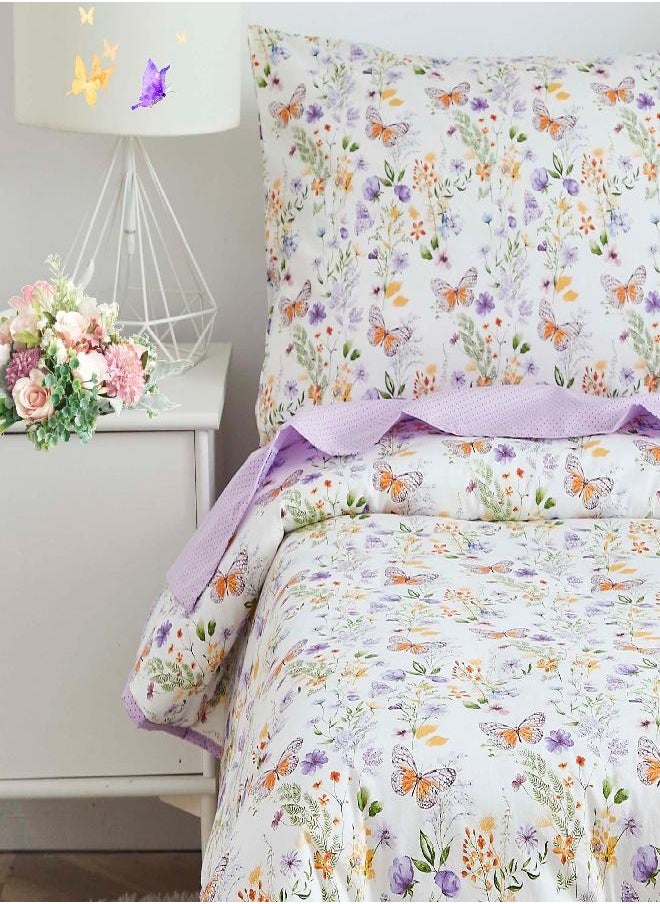 Brandream Toddler Bedding Set Girls Purple Garden Butterfly Floral Comforter Sheet Set Best Cotton Kids Baby Bedding 4Pcs Yellow White Green