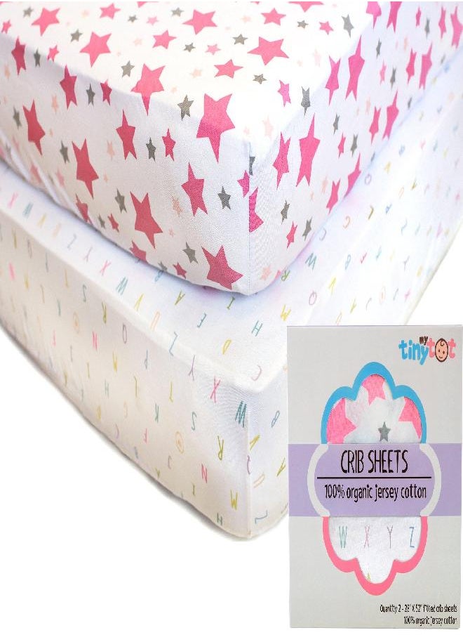 My Tiny Tot Baby Crib Sheets Boy or Girl (2 Pack) - Organic Cotton Fitted Crib Sheet Set for Baby Crib Mattress - Extra Soft, Premium Baby Nursery Bedding - Pink