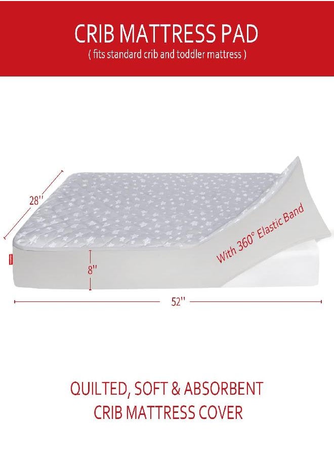 Crib Mattress Protector Pad Waterproof, Quilted Crib Mattress Sheet Cover 52'' x 28'' Extra Soft Breathable Toddler Bed Cover Fitted Crib/Toddler Mattress Stretch Up to 8