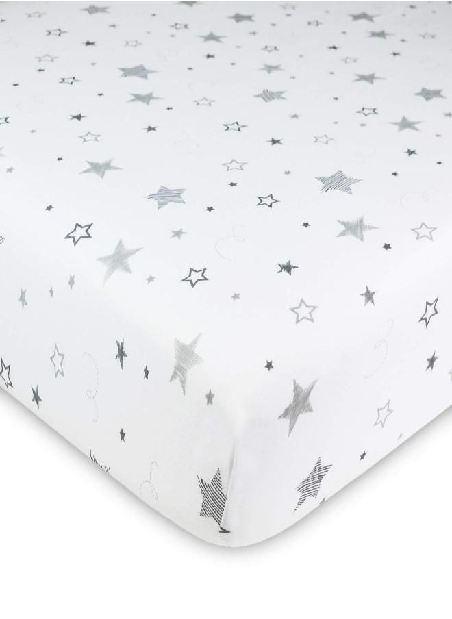 American Baby Company 3 Pack Printed 100% Cotton Jersey Knit Fitted Crib Sheet for Standard Crib and Toddler Mattresses, Super Stars/Gray/White, for Boys and Girls