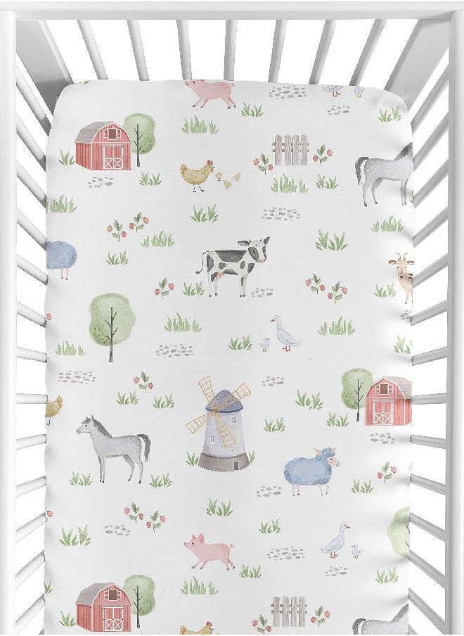 Sweet Jojo Designs Farm Animals Boy or Girl Fitted Crib Sheet Baby or Toddler Bed Nursery - Watercolor Farmhouse Horse Cow Sheep Pig