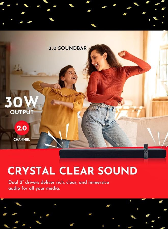 32 Inch HD LED Edgeless Android Smart TV with WiFi, Dolby Audio, Black Paired with 2.0 Channel 30W Soundbar, Bluetooth, USB, FM Radio LT-32N3105+SOUNDBAR Black