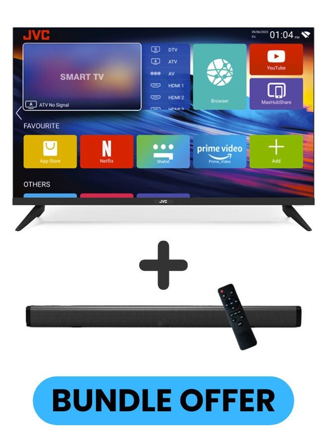 32 Inch HD LED Edgeless Android Smart TV with WiFi, Dolby Audio, Black Paired with 2.0 Channel 30W Soundbar, Bluetooth, USB, FM Radio LT-32N3105+SOUNDBAR Black