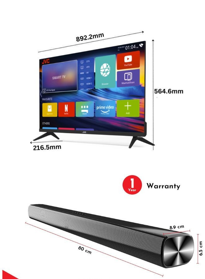 40 Inch Edgeless Full HD LED Android Smart TV with Dolby Audio, 60Hz, Paired with 2.0 Channel 30W Soundbar, Bluetooth, USB, FM Radio LT-40N550+SOUNDBAR Black