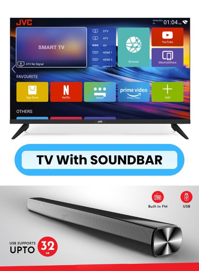 43 Inch Edgeless Full HD Android 14 Smart TV with Bluetooth, 60Hz, HDMI, USB Paired with 2.0 Channel 30W Soundbar, Bluetooth, USB, FM Radio LT-43N5105+SOUNDBAR Black