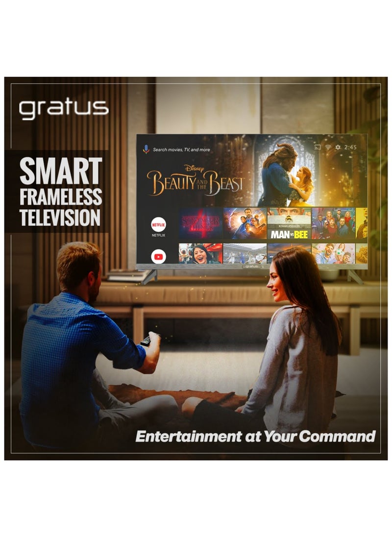 Gratus 32″ Edgeless HD ready LED Smart TV, DVB T2/S2 Built-in receiver, Android 12, 2 USB, 3 HDMI, High Resolution, Superior Sound, Model- LT32A23H