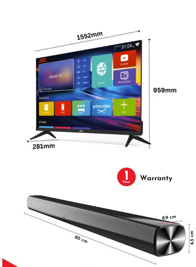 70-Inch 4K UHD LED Smart TV with HDR10, Android 13, 60Hz Refresh Rate, and 30W 2.0 Channel Soundbar with Bluetooth, HDMI ARC, USB, Optical Inputs LT-70N7105+SOUNDBAR Black