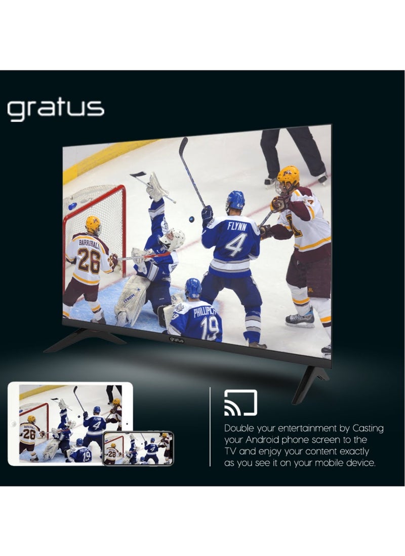 Gratus 43″ Full HD Edgeless Smart TV, 2G8GB SUPER MEMORIA Smart With T2 /S2 (receiver Inbuilt), Android 12, Color Box, YouTube, FaceBook, A+ Panel, Model- LT43Q24H