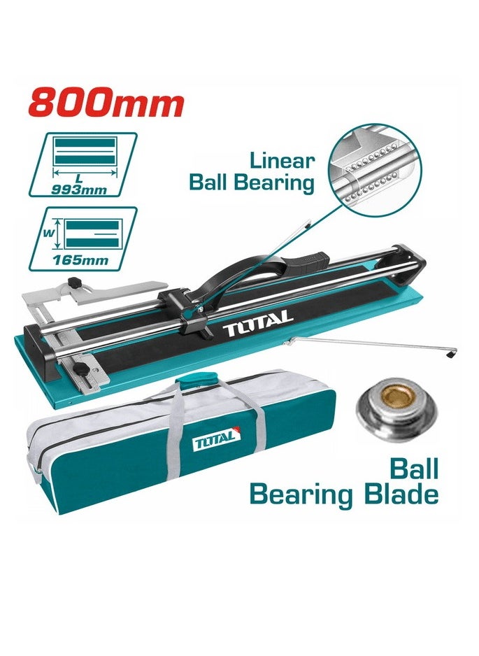 TOTAL Tile Cutter – Max Cutting Length 800mm, 14mm Thickness – Steel Base, Tungsten Carbide Ball Bearing Blade – Multi-Function Tile Cutter for Direct & Diagonal Line Cutting – Includes Aluminium Gauge & Carry Bag