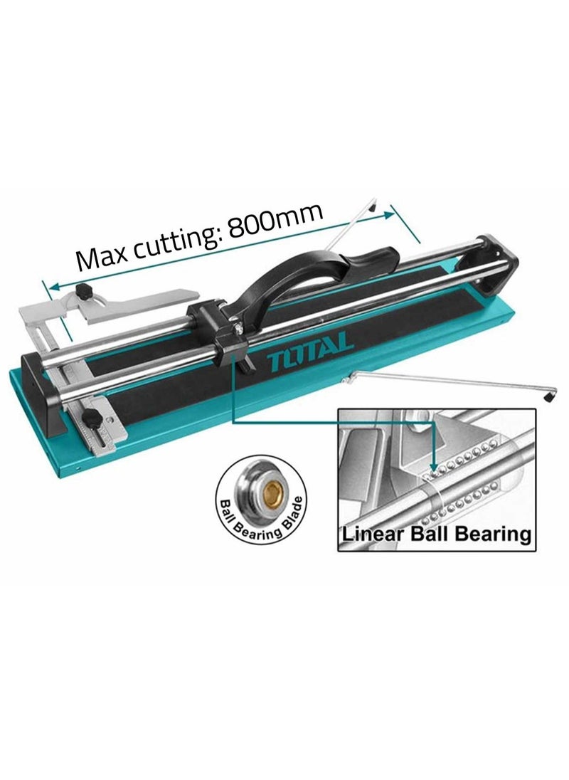 TOTAL Tile Cutter – Max Cutting Length 800mm, 14mm Thickness – Steel Base, Tungsten Carbide Ball Bearing Blade – Multi-Function Tile Cutter for Direct & Diagonal Line Cutting – Includes Aluminium Gauge & Carry Bag