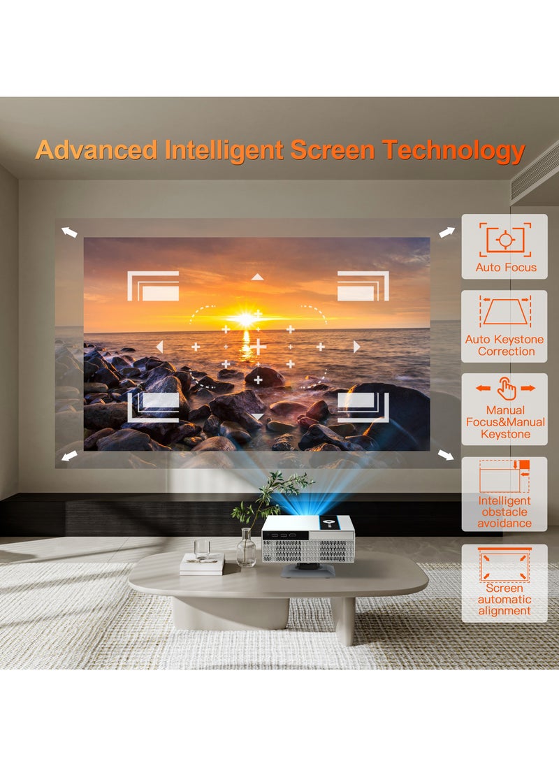 Classic Projector Multifunctional Projector X6 Full HD 1080P Auto Focus Auto Keystone Correction Intelligent Obstacle Avoidance Screen Automatic Alignment Multiple Compatible Interfaces Headset TV Box PC iPad Phone PS4 PS5 USB White