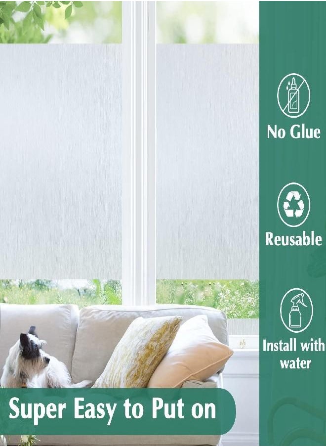 Privacy Window Film No Glue Frosted Glass Sticker for Home Office Static Anti-UV Window Paper Decorative Window Covering for Bathroom (Silver Silk, 17.5