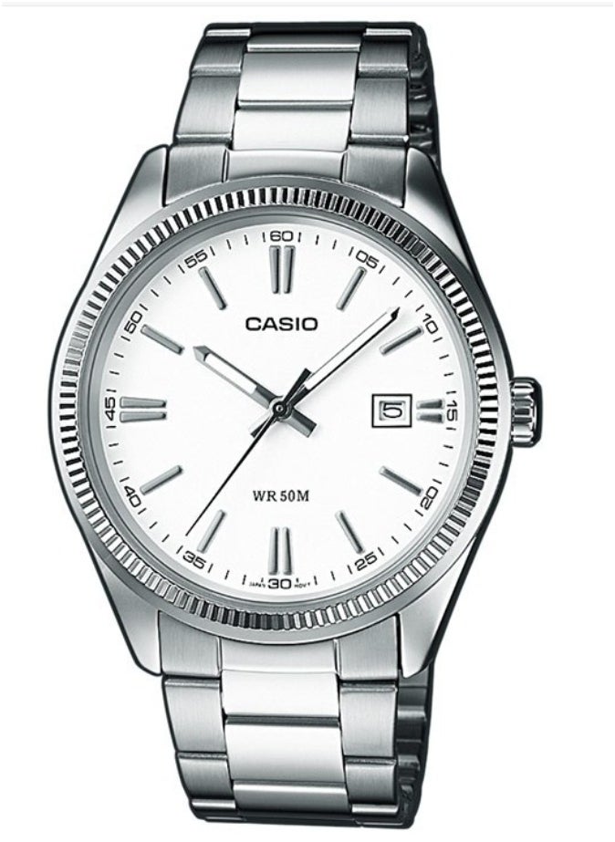 Casio Men's Watch - MTP-1302PD-7AVEF White Dial, Silver Band