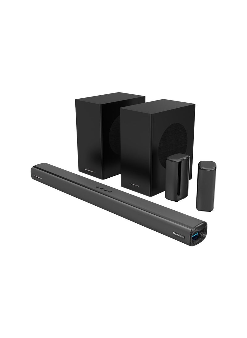 5.2.4CH Home Theater Soundbar With Dolby Atmos Wireless Subwoofer/Surround, Wireless Microphone, Universal Audio Interface, Bluetooth V5.3, Impressive Powerful Sound, 615W Power - Black