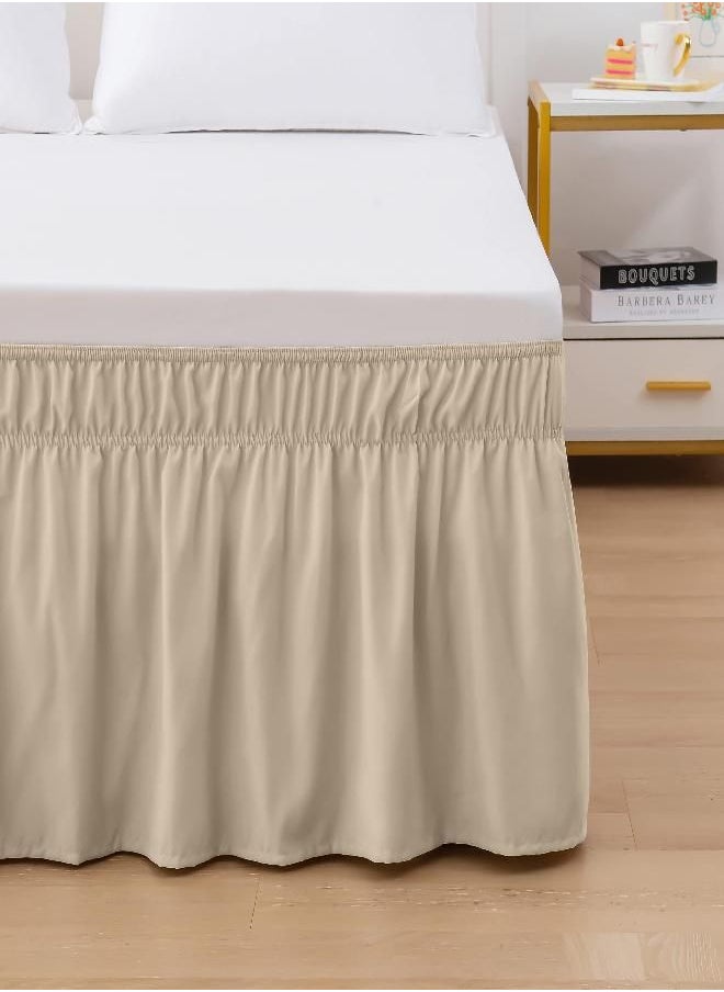 Elegant Comfort Luxurious Wrap Around Elastic Solid Ruffled Bed Skirt, with 16 Inch Tailored Drop - Easy Fit, Premium Quality Wrinkle and Fade Resistant - King/Queen, Ivory
