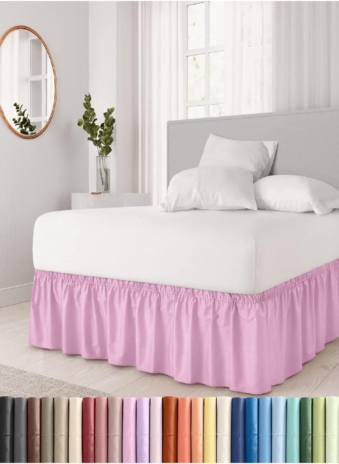 Ruffled Light Pink Full Bed Skirt - Hotel-Quality Ruffles for Full Beds with 12 in. Drop - Elastic Wrap Around Dust Ruffle Full Bedskirt for Easy Fitting with Brushed Fabric by CGK Unlimited