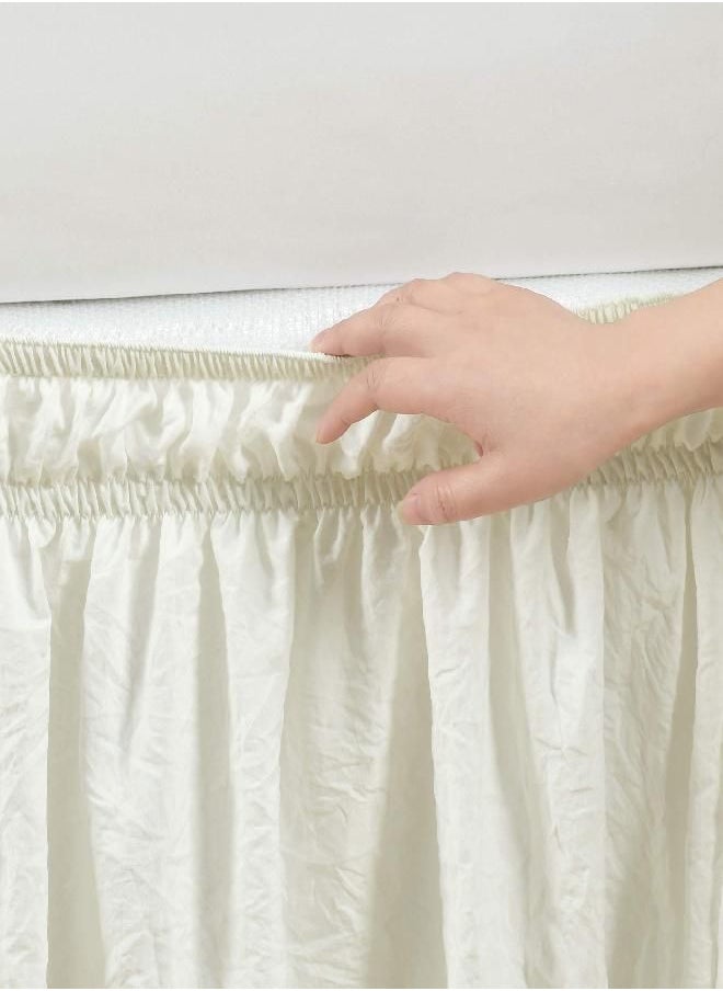 Lush Decor Ruched Ruffle Elastic Easy Wrap Around Bedskirt, Queen/King/Cal King, Ivory