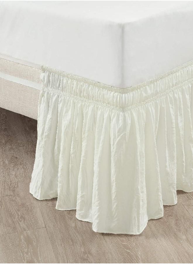 Lush Decor Ruched Ruffle Elastic Easy Wrap Around Bedskirt, Queen/King/Cal King, Ivory