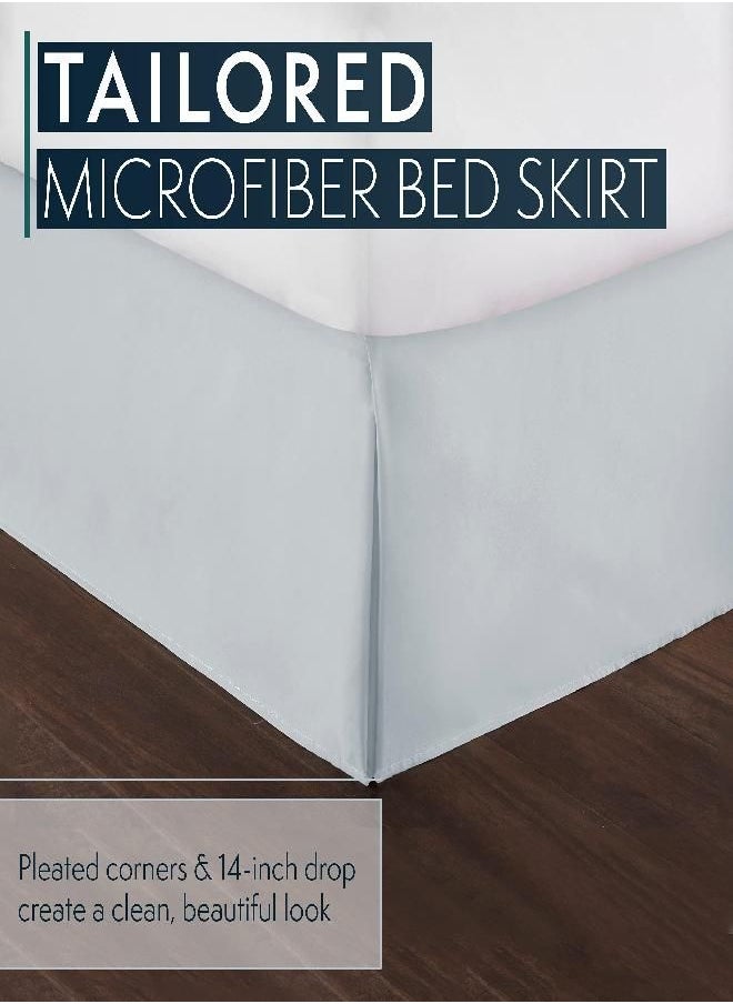 HC Collection Ice Blue Queen Bed Skirt - Dust Ruffle w/ 14 Inch Drop - Tailored, Wrinkle & Fade Resistant