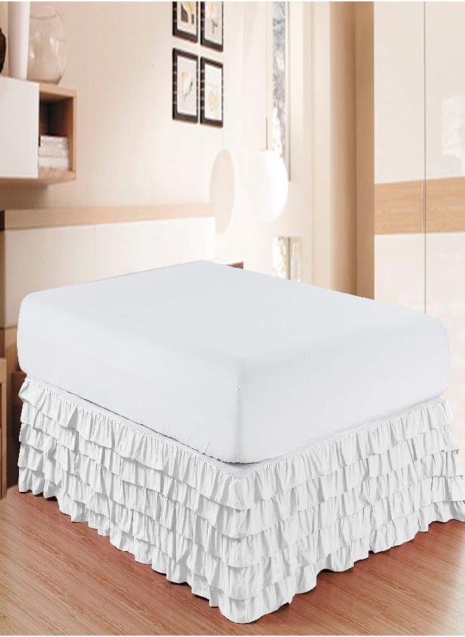 Elegant Comfort Luxurious Premium Quality 1500 Thread Count Wrinkle and Fade Resistant Egyptian Quality Microfiber Multi-Ruffle Bed Skirt - 13inch Drop, Queen, White