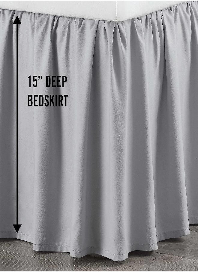 Martex Basic Dust Ruffle Solid Polyester Machine Washable Hotel Quality 15-inch Drop Full Bed Skirt, Full, Grey