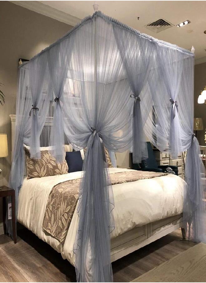 Joyreap 4 Corners Post Canopy Bed Curtain for Girls & Adults - Royal Luxurious Cozy Drape Netting - Cute Princess Bedroom Decoration Accessories(Gray-Blue, 47