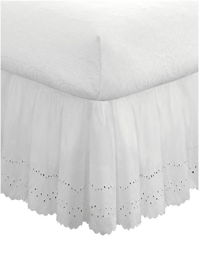 FRESH IDEAS Ideas Ruffled Eyelet Bed Skirt Dust Ruffle with Gathered Styling and Embroidered Details, 14