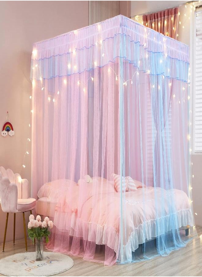 Mengersi Rainbow Canopy Bed Curtains with Lights - Princess Bed Canopy for Girls - Bed Drapes Netting- Bedroom Decoration Accessories,Twin