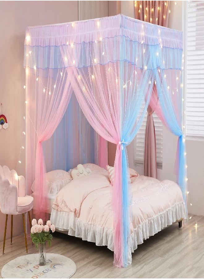 Mengersi Rainbow Canopy Bed Curtains with Lights - Princess Bed Canopy for Girls - Bed Drapes Netting- Bedroom Decoration Accessories,Full