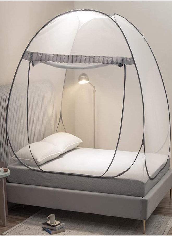 Mengersi Mosquito Net Tent for Bed,Pop-Up Bed Canopy with Net Bottom,Mosquito Netting Bed Tent for Kids Girls Boys,Bed,Suit for Indoor Outdoor (Twin, Gray)