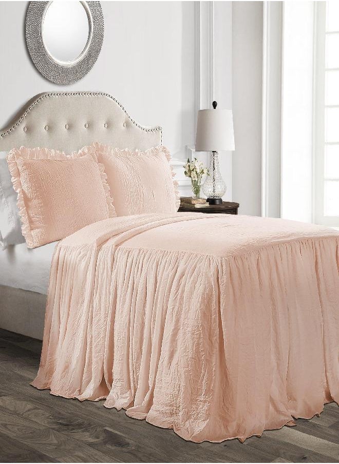 Lush Decor Ruffle Skirt Bedspread Vintage Chic Farmhouse Style Lightweight 3 Piece Set, Queen, Blush