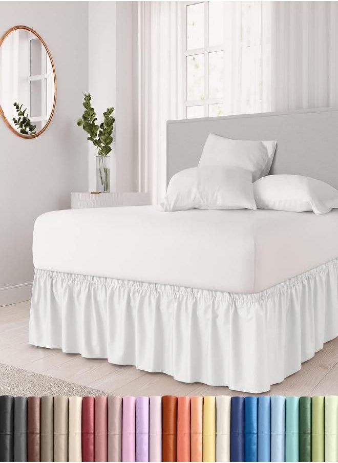 Ruffled White King Bed Skirt - Hotel-Quality Ruffles for King Beds with 15 in. Drop - Elastic Wrap Around Dust Ruffle King Bedskirt for Easy Fitting with Brushed Fabric by CGK Unlimited