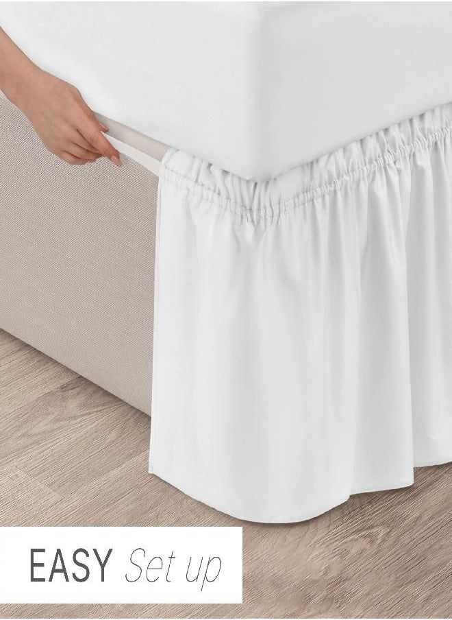 Ruffled White King Bed Skirt - Hotel-Quality Ruffles for King Beds with 15 in. Drop - Elastic Wrap Around Dust Ruffle King Bedskirt for Easy Fitting with Brushed Fabric by CGK Unlimited