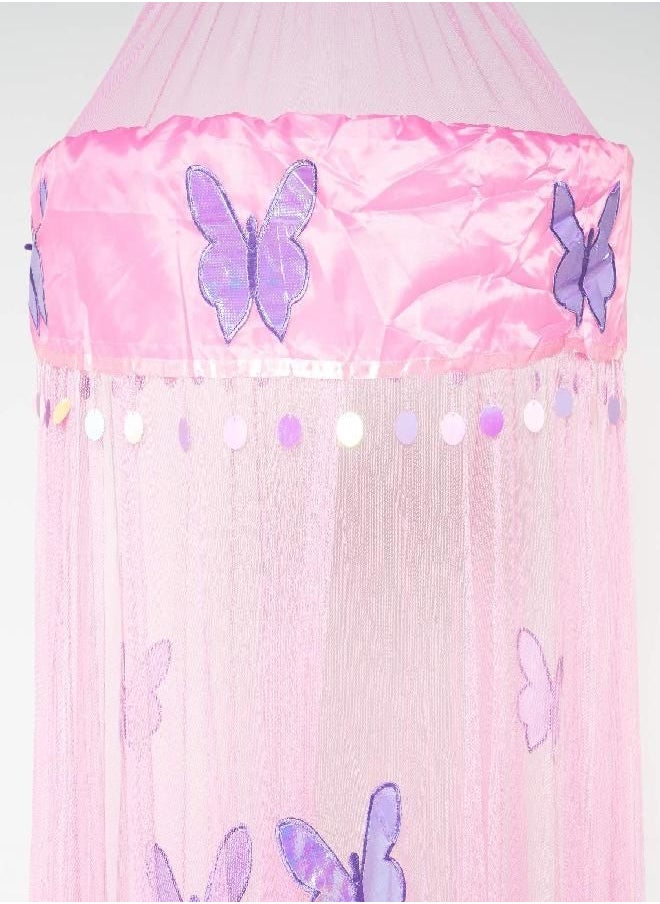 OctoRose Butterfly Round Hoop Bed Canopy | Pink Hanging Canopy Bed Decor | Fits Full Crib, Kids Beds, Twin, Queen, & King | Cute & Aesthetic Canopy Mosquito Netting | 100% Polyester Mesh Netting