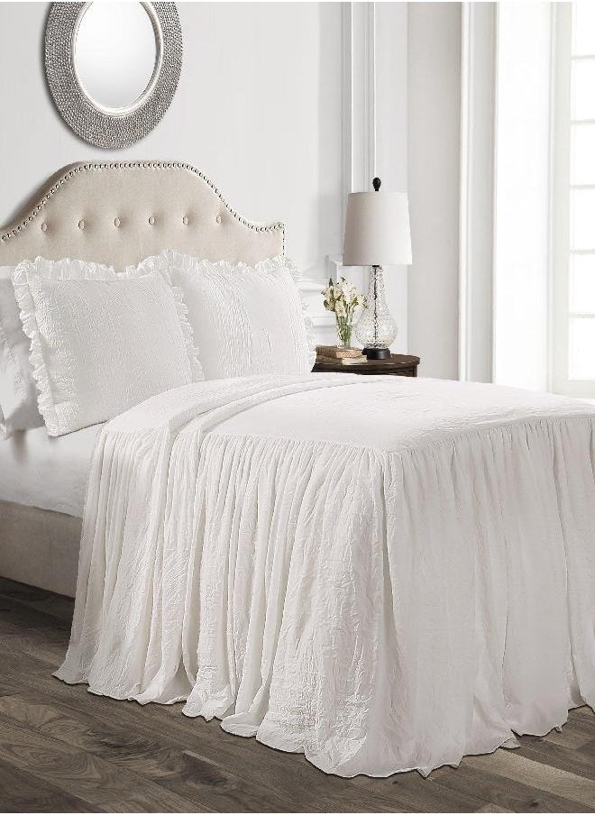 Lush Decor Ruffle Skirt Bedspread Vintage Chic Farmhouse Style Lightweight 2 Piece Set, Twin, White