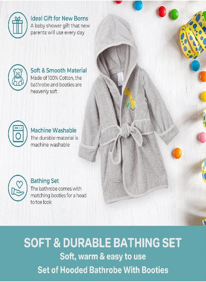 pasilk 100% Cotton Hooded Terry Bathrobe with Booties - Baby Girl Gifts - Baby Boy Gifts - 0-9 Months - Shower Gift