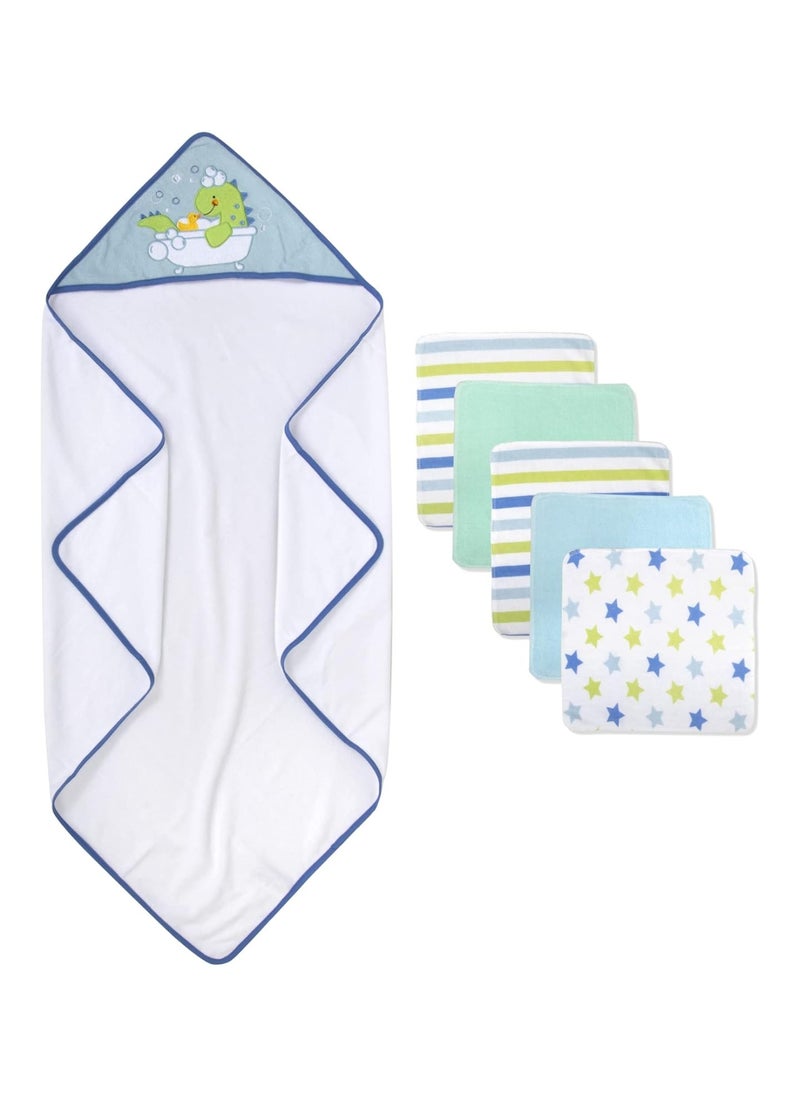 Baby Hooded Towel And Washcloth Set For Infants, Boys And Girls 6 -12 Months (Refreshed Rex)