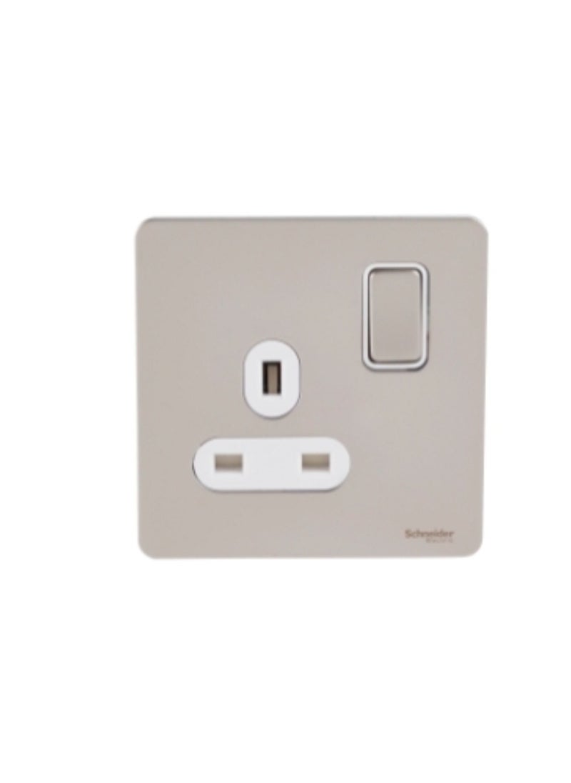 Schneider Electric Switched socket, Ultimate Screwless flat plate, 1P, screw terminal, IP20, pearl nickel - GU3410-WPN