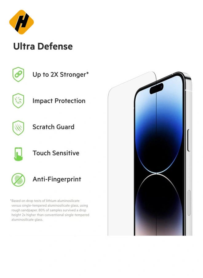 UltraGlass iPhone 14 Pro Max Screen Protector, AntiMicrobial-Treated, Easy Bubble Free Application with Included Installation Guide Tray, 9H Hardness Tested