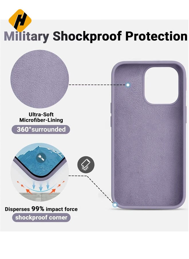 [3-in-1] iPhone 15 Pro Max Case Bundle – Light Gray Liquid Silicone Shockproof Cover with 9H Tempered Glass Screen Protector