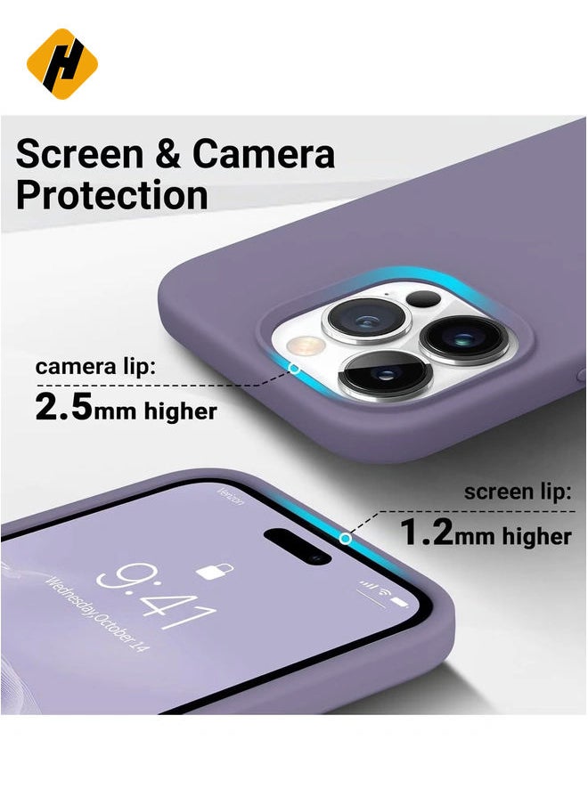 [3-in-1] iPhone 15 Pro Max Case Bundle – Light Gray Liquid Silicone Shockproof Cover with 9H Tempered Glass Screen Protector
