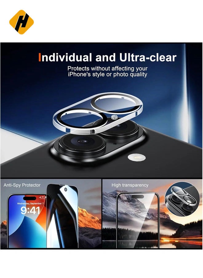 2-Pack Screen Protector for iPhone 16 – Includes Privacy Screen Protectors & Camera Lens Protectors, 9H Hardness, Scratch-Resistant Tempered Glass, Easy Installation, Drop Protection