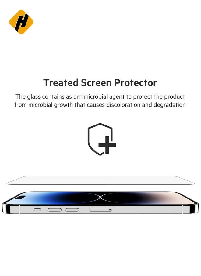 UltraGlass iPhone 14 Pro Max Screen Protector, AntiMicrobial-Treated, Easy Bubble Free Application with Included Installation Guide Tray, 9H Hardness Tested