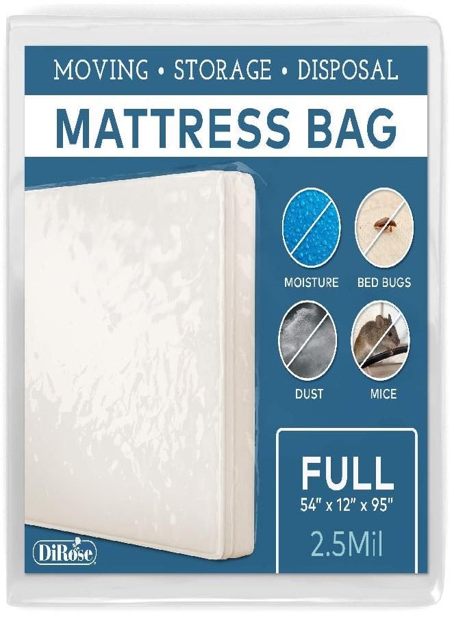 Mattress Storage Bag - Full Size Thick Plastic Moving Cover, Transport, Disposal and Protector - 3 mil Heavy Duty Reusable Clear Waterproof Mattress Protector Encasement by DiRose…