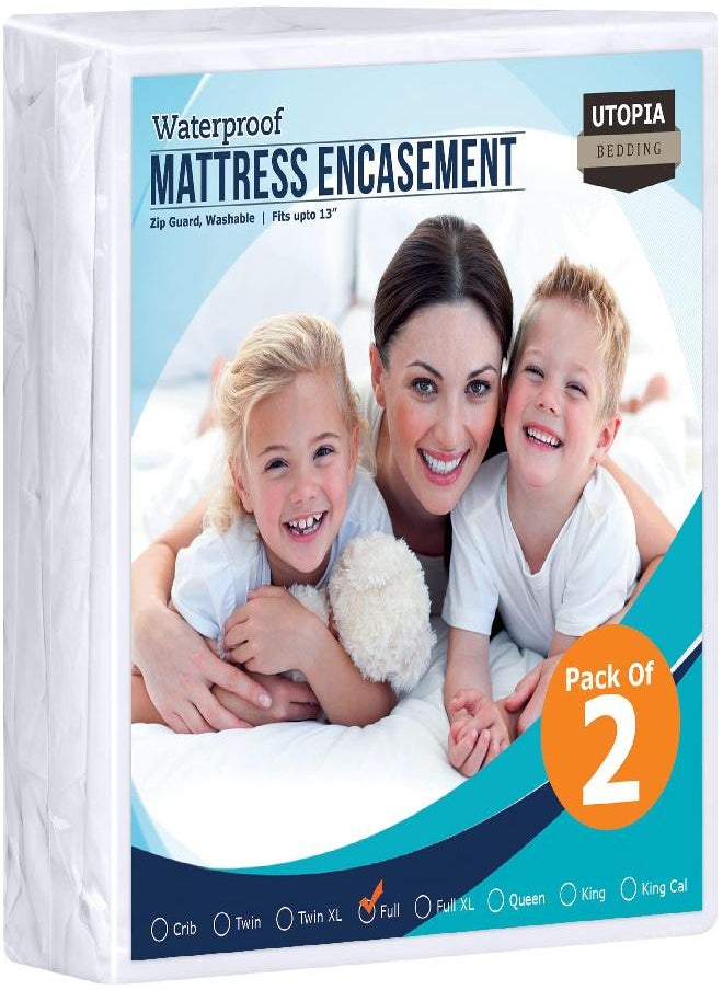 Utopia Bedding Zippered Mattress Encasement Full - 100% Waterproof and Bed Bug Proof Mattress Protector - Absorbent, Six-Sided Mattress Cover (Pack of 2)